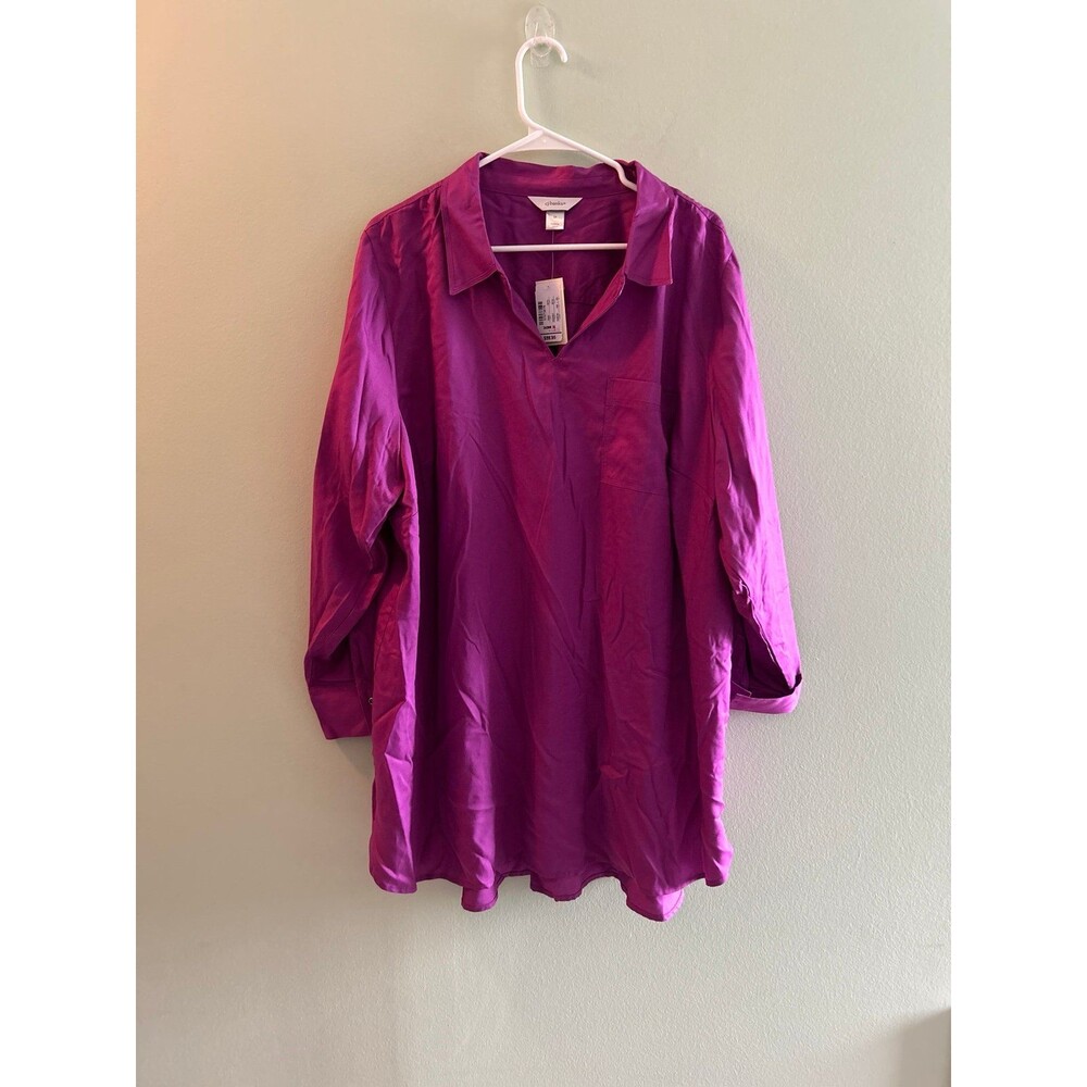 CJ BANKS Plus SZ 3X LS Pullover Tunic Blouse ~ V-Neck ~ Violet